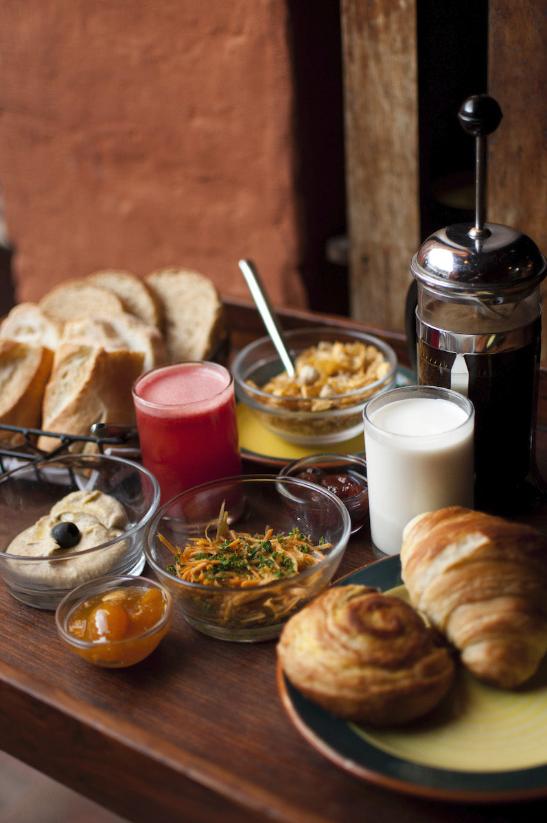 a spread of pastries at chez caroline in kathmandu, nepal.