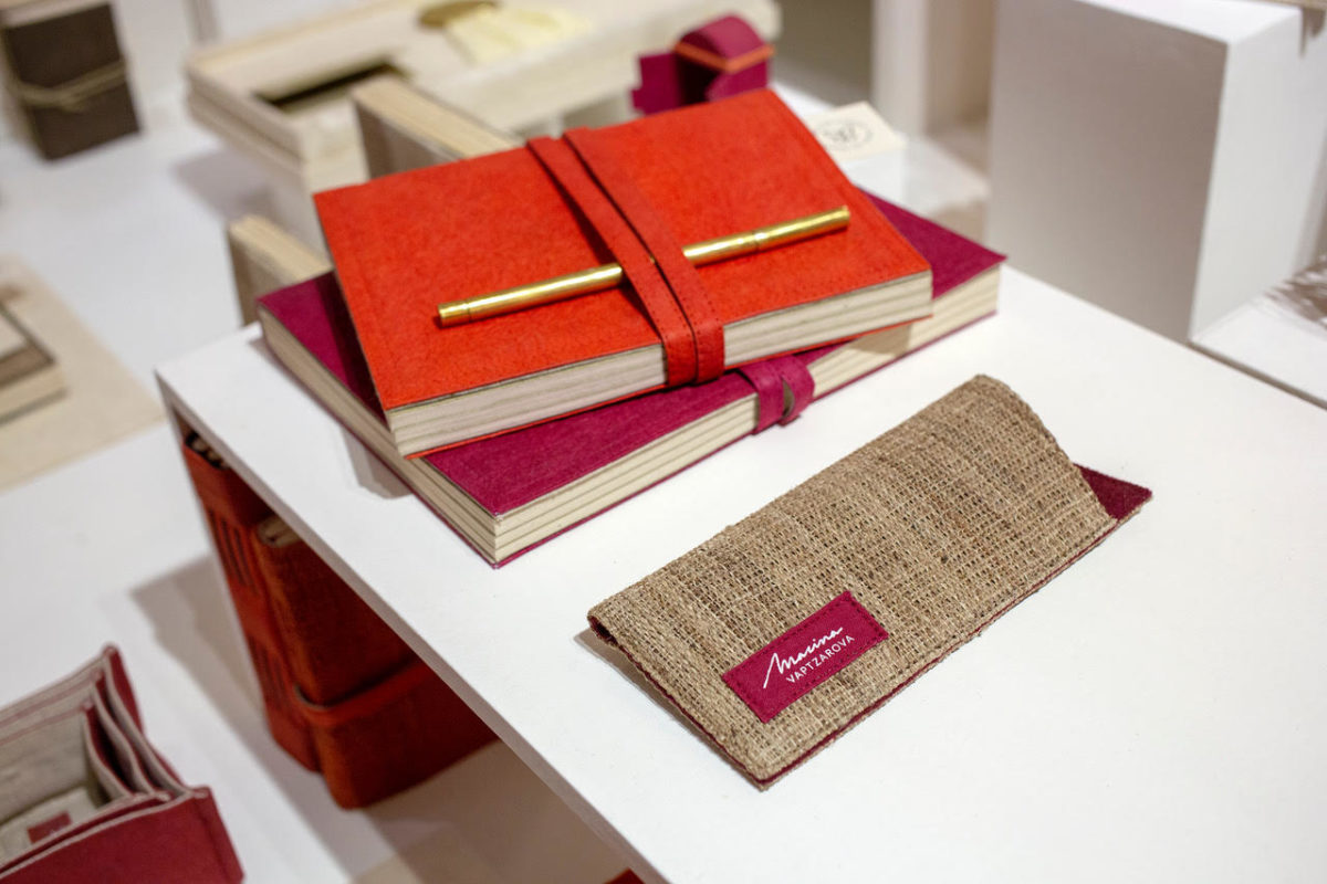 red lotka paper journal with pen at marina vaptzarova shop in Kathmandu, Nepal