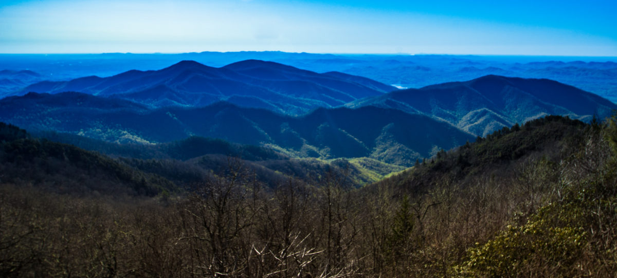 blue-tinged mountain range