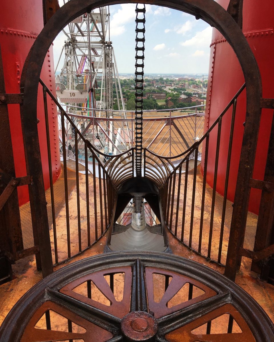 a slide in the middle of the city