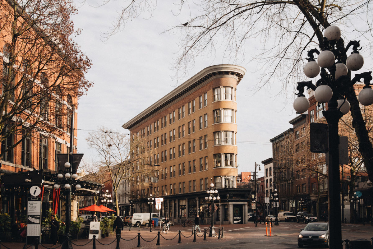 a slim, five-story building in the middle of a quaint neighborhood