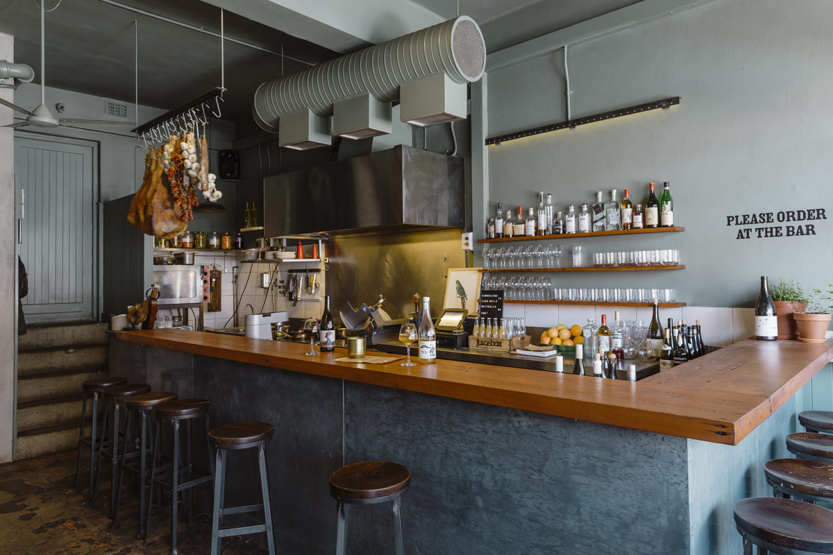 an intimate bar lined with barstools