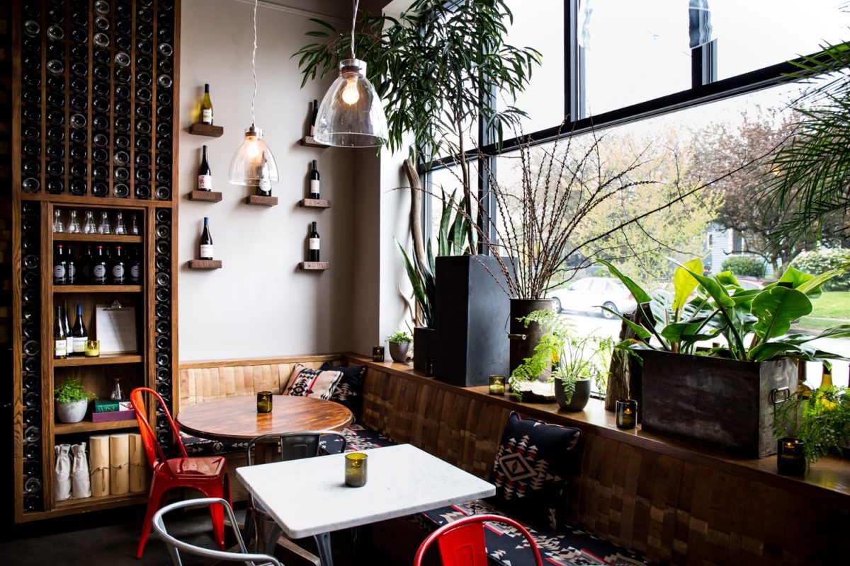 a window bench inside a restaurant