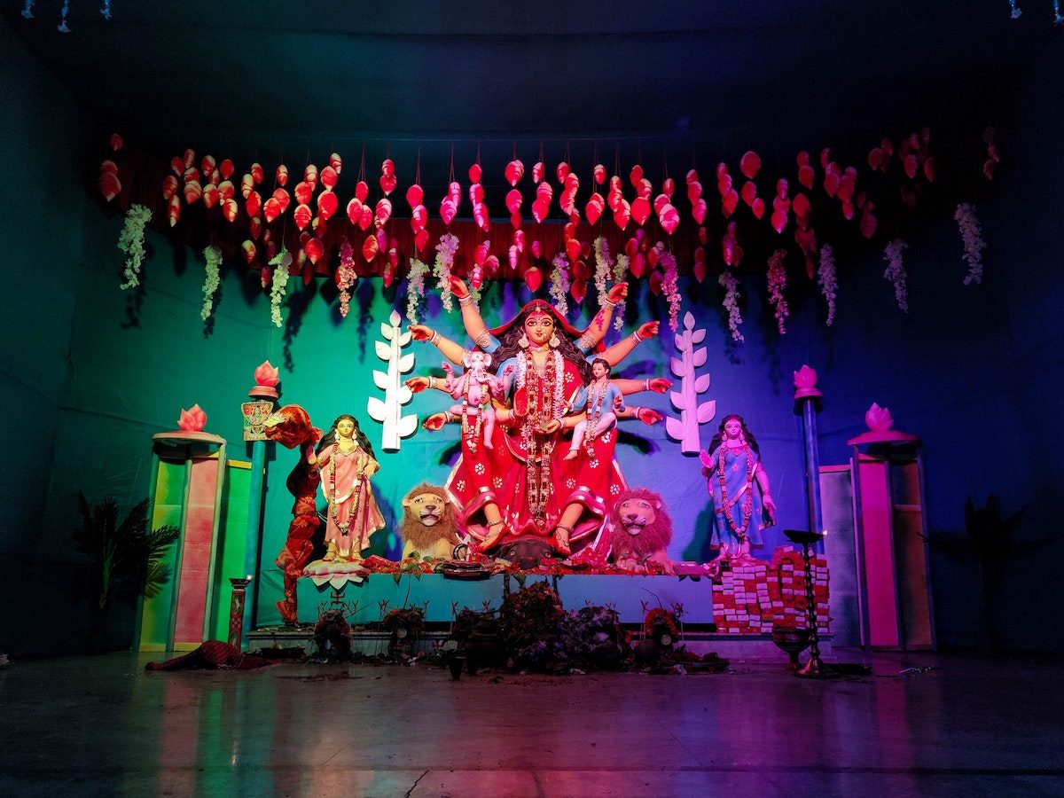 colorful shrine to Hindu goddess Durga.