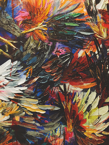 an abstract painting of flowers