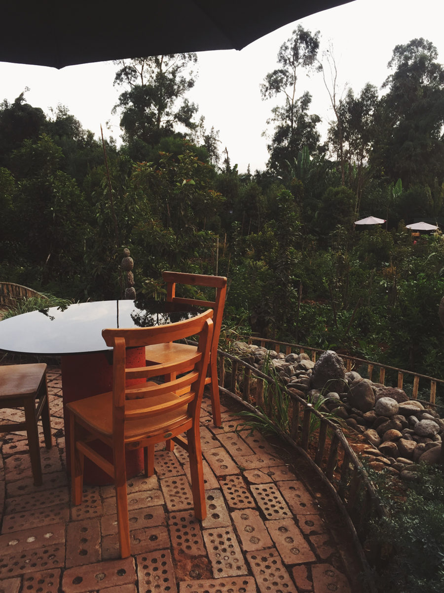 a terrace porch overlooking a garden