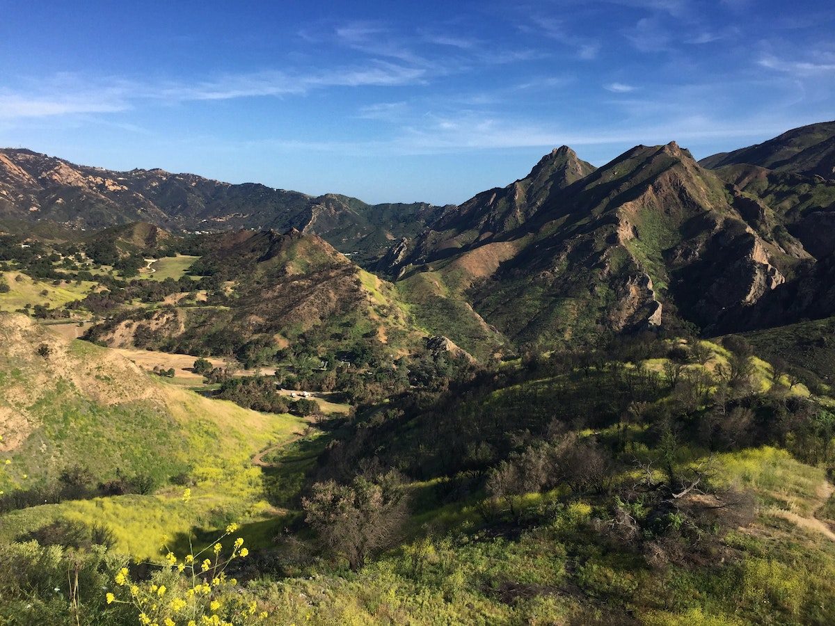 lush green mountain landscape with clear blue sky