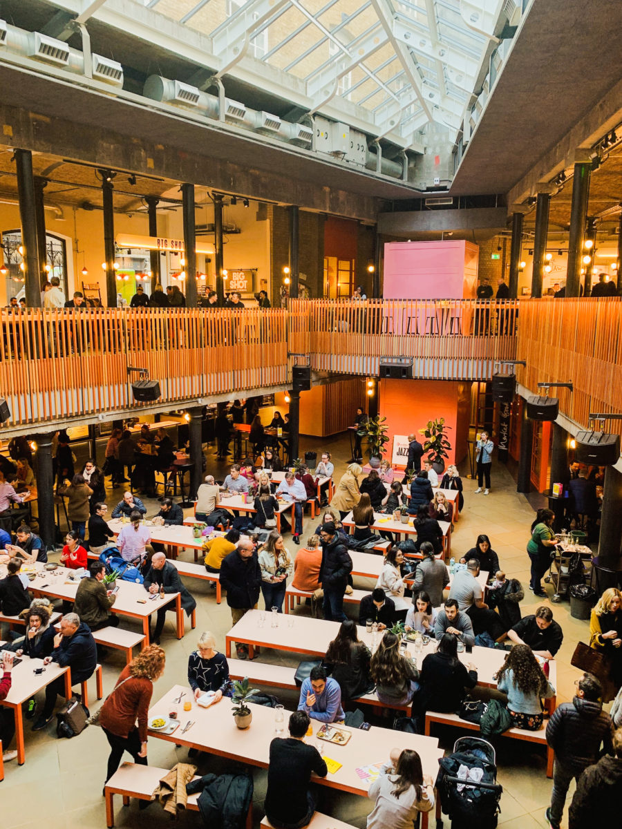 a crowded food hall