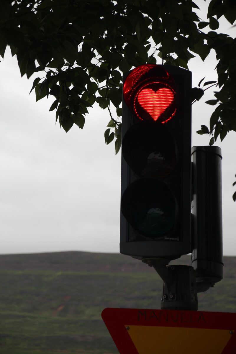 a heart shaped stop light