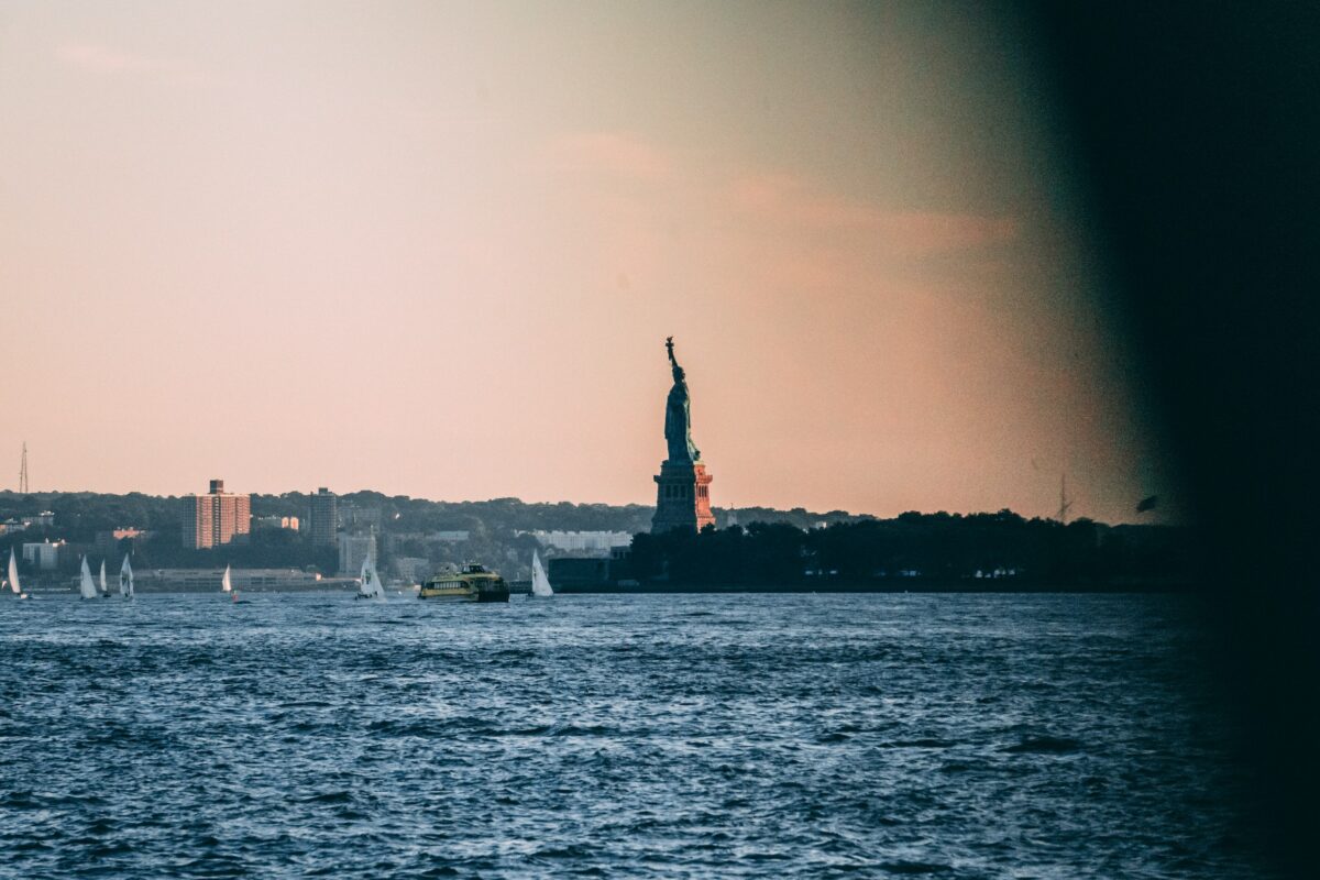 the statue of liberty as seen from a distance