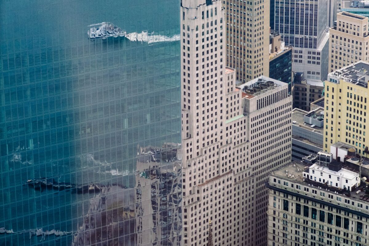 reflection of water off a building